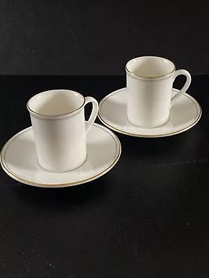 Buy St Michael - Lumiere - 2 Espresso Cups & Saucers - White - Gold Band - Vintage • 6.40£