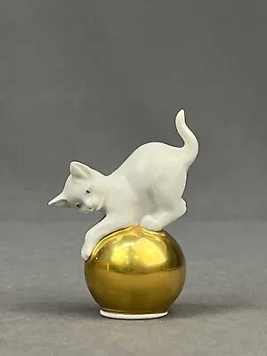 Buy Vintage Rosenthal Franz Nagy Porcelain 3 3/4  Cat On Gold Ball Figurine #950 • 94.86£