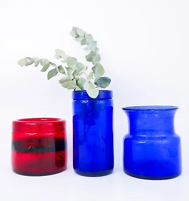Buy 3 Red & Blue Glass Vases - Boda Sweden - Erik Höglund - 1960s Midcentury Modern • 553.21£