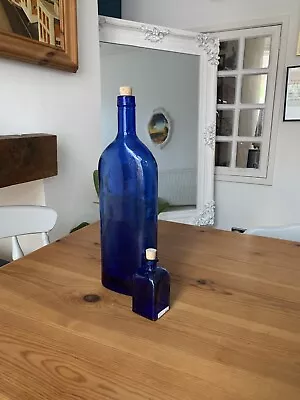 Buy Vintage Cobalt Blue Textured Glass Bottle  W/ Cork Stopper • 14£
