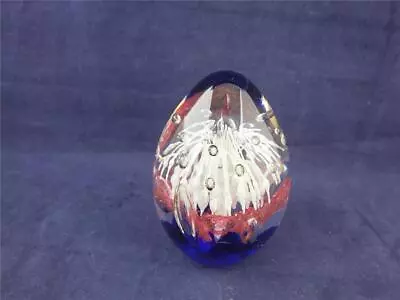 Buy Oval Glass Paperweight Blue And Pink With A White Explosion. • 13.96£