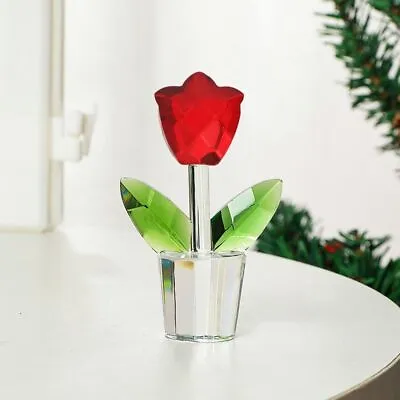 Buy Crystal Glass Tulip Flower Decor Red Crystal Tulips Flower Figurines  Home • 6.67£