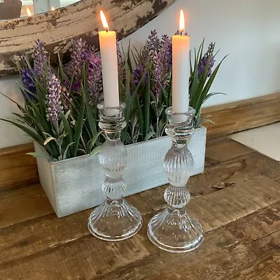 Buy Set Of 2 Clear Cut Glass Candlesticks Candle Sticks Vintage Chic Dining Table • 27.99£