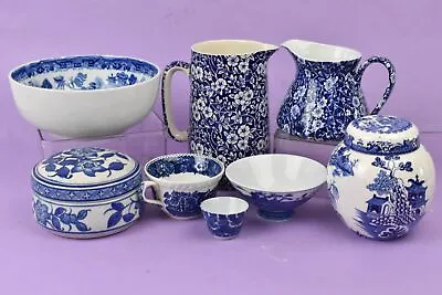 Buy Bundle Of 8 Blue And White Porcelain And Ceramic Items Jugs Bowls Pots Cup • 24.99£