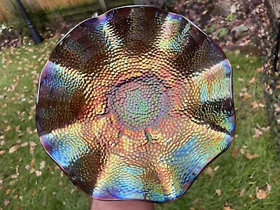 Buy Stunning Imperial Cobblestones Carnival Glass Amethyst Ruffled Bowl • 79.99£