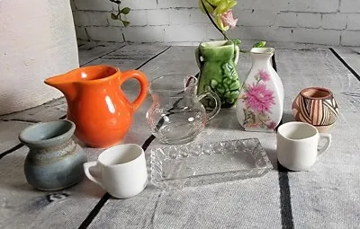 Buy Lot Of 9 Vintage Porcelain  Glass Crystal Pottery Miniature Vases & Pitchers • 23.03£