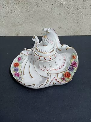 Buy Vintage Von Schierholz Dresden Style Porcelain Gilt Floral Inkwell  • 15£