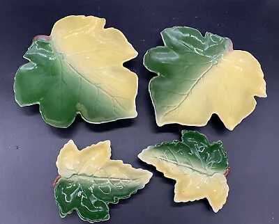 Buy Vintage Royal Winton Set 4 - 2 Small  & 2 Large  Green Yellow China Leaf Dishes • 10.95£