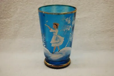 Buy Beautiful Victorian Bohemian Blue Decorated Mary Gregory Tumbler 1890's • 37.72£