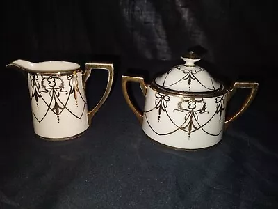 Buy Antique Belleek Willets Creamer & Sugar Bowl Set With Gold Trim Design  • 172.62£