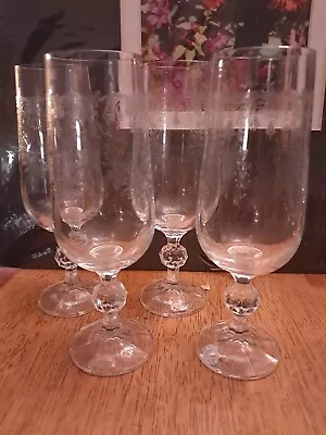 Buy Floral Etched Bohemia Crystal Champagne Glasses Facet Ball Stem Set Of 4  • 32.07£