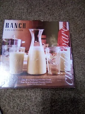 Buy Ranch Collection 5pc Glassware Set Carafe & 4 Glasses Select Farm Rooster W Box • 14.44£