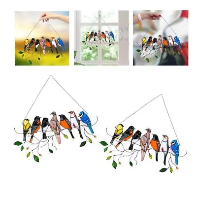 Buy 2pcs Stained Glass Hanging Panel Birds  Outdoor Garden Home Decor • 19.60£