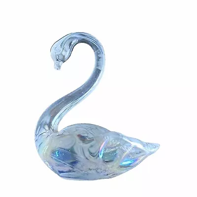 Buy Heron Glass White Swirl Iridescent Swan Sculpture / Figurine. 3 Inches Tall • 10£
