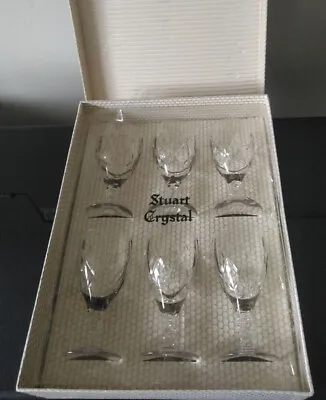 Buy A Boxed Set Of Six Vintage Hand Crafted Stuart Crystal Sherry Glasses C. 1960s • 38£