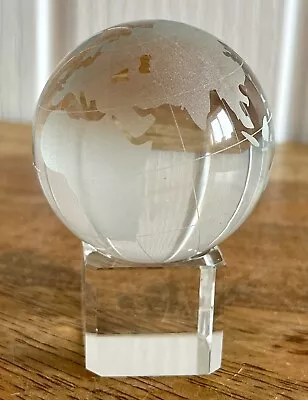 Buy Small Etched World Globe Crystal Glass Ball Sphere Atlas Paperweight Ornament 3” • 10£