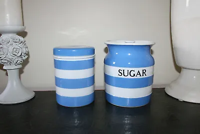 Buy Pair Of T.G.Green Cornishware Blue & White Vintage Kitchen Jars,Sugar • 85£