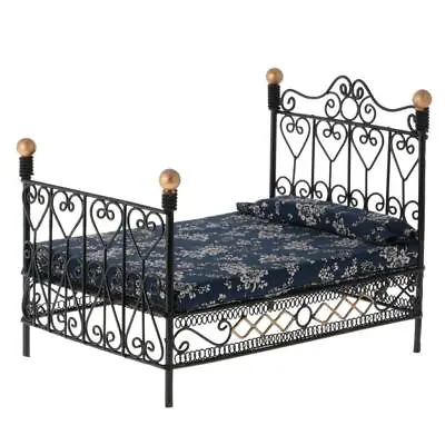 Buy 1:12 Scale Black Metal Double Bed Dollhouse Miniature Furniture Bedroom Decor • 14.27£