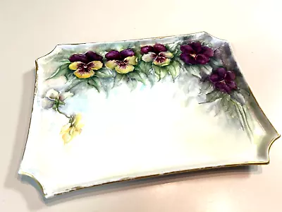Buy LIMOGES FRANCE HAND PAINTED   PANSY FLORALS Dresser  Pin Tray  Purple Pansies • 36.53£