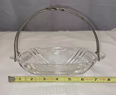 Buy Vintage 1940s Clear Depression Glass Relish Candy Nut Dish With Metal Handle • 13.18£