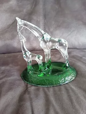 Buy Crystal Glass Giraffe And Baby Ornament/figurine On A Green Base  • 7.99£