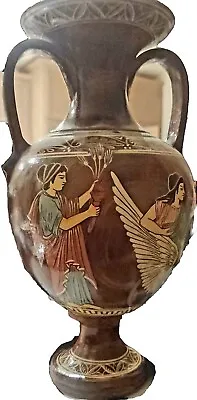 Buy Vintage Mid-Century Greek Art Pottery  Amphora Shaped Vase 10-1/2  Wood Glazed • 139.63£