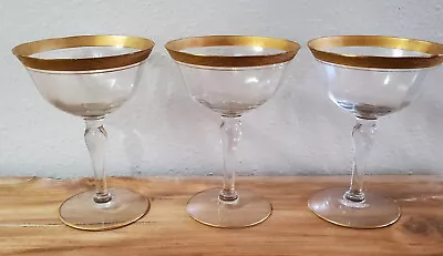 Buy Set Of 3 Tiffin Gold Leaf Style Champagne Sherbet Coupe 5  Vintage Encrusted • 9.88£