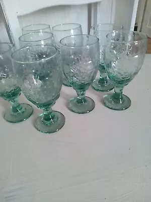 Buy Vintage Libbey Spanish Green Glass Orchard Fruit Water Goblet 7  Tall - Set Of 8 • 45£