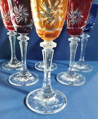 Buy Czech Bohemian Crystal Glass Handmade - Vodka Glass- 6 Pcs Multicolor II. • 56.83£