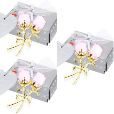 Buy  3 Pieces Crystal Rose Glass Ornament Wedding Table Decor Anniversary Gifts Her • 10.07£