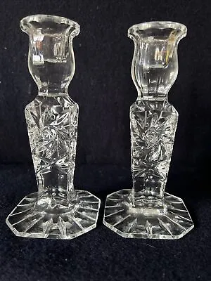 Buy Pair Vintage Pressed Glass Candlesticks￼ 15cm Tall • 10.99£