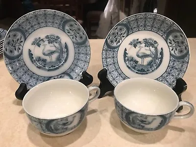 Buy JOHNSON BROS Set Of 2 Cups & Saucers Mongolia Gray/Flow Blue China Pattern • 53.08£