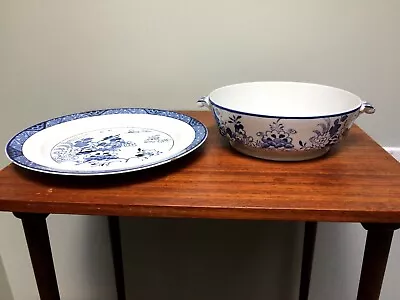 Buy Antique Booth's Blue White Open 7.75  Vegetable Bowl & 10  Plate THE EVEREST • 56.87£