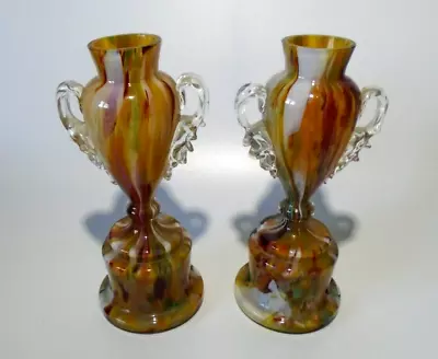 Buy 2 X Antique Franz Welz Bohemian Spatter Glass Trophy Vases • 32.95£