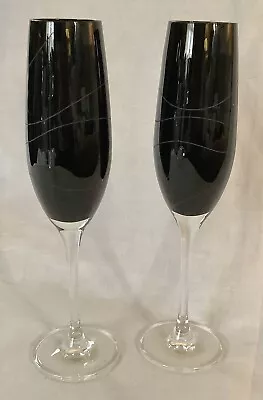 Buy Pair Of Royal Doulton Black Crystal Engraved Champagne Flutes • 19.50£