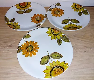 Buy 3 Alfred Meakin Sunflowers Luncheon Plates Glo White 9 In Vintage 1960s • 21.99£