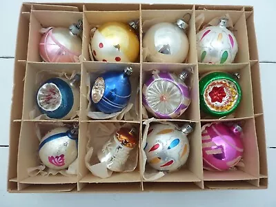 Buy Vintage Glass Christmas Tree Baubles Box Boxed Large Concave Bell A • 40£