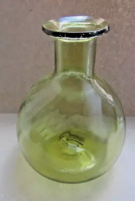 Buy Antique Stourbridge Free Blown Lime Green Wrythen Glass Flask Shaped Vase • 10£