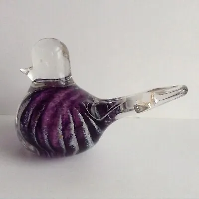 Buy Vtg Phoenician Art Glass Pretty Cased Purple White Swirly Stripes Bird + Sticker • 14.70£