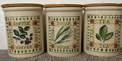 Buy 3 Cloverleaf  T.G.Green Pottery Coffee, Tea & Sugar Lidded Jars Vintage/Used • 22£