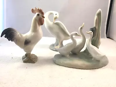 Buy 3 Porcelain Birds - Bing And Grondahl Cockerel #2192, Nao Ducks, Lladro Goose • 14.99£