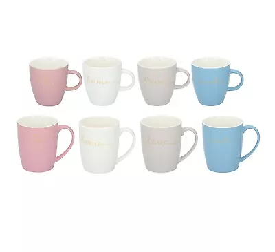 Buy 4 X Coloured Coffee Tea Mugs Cups Latte Cappuccino Espresso Porcelain With Text • 12.99£