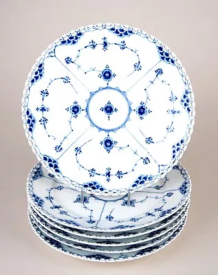 Buy Antique Royal Copenhagen Blue Fluted Full Lace Luncheon Plates #1090 Set Of 6 • 707.99£