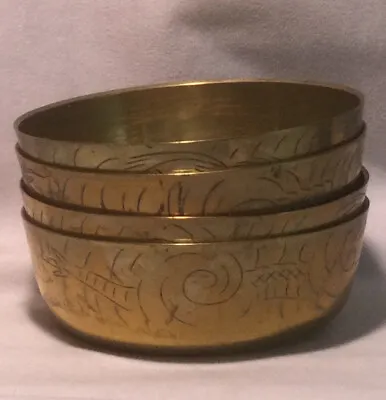 Buy Antique Brass Bowls Chinese Etched Set 4 Engraved Symbols Singing Bowl 4.5” • 81.92£