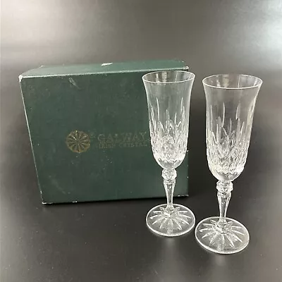 Buy Vtg Galway Irish Longford Crystal Fluted Champagne Glasses Pair W/Box Set Flutes • 43.15£
