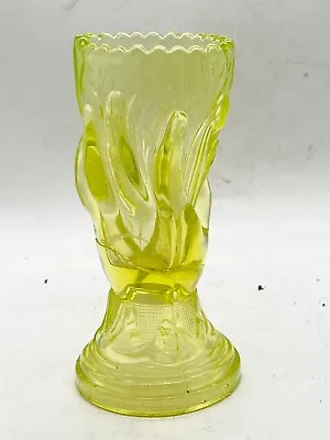 Buy ANTIQUE 1874 PRESSED JOHN DERBYSHIRE URANIUM GLASS GREEN / YELLOW VASE HAND A/f • 59.99£