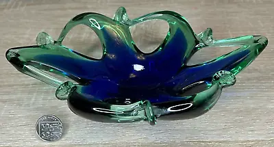 Buy Vintage Crystal Clear, Italy, Blue And Green Murano Glassware Bowl, 22.5cm • 57.85£