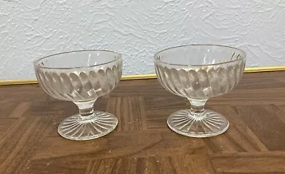 Buy Vintage Set Of 2 Swirl Pattern Clear Glass Footed Sherbet Dessert Bowls • 15.42£