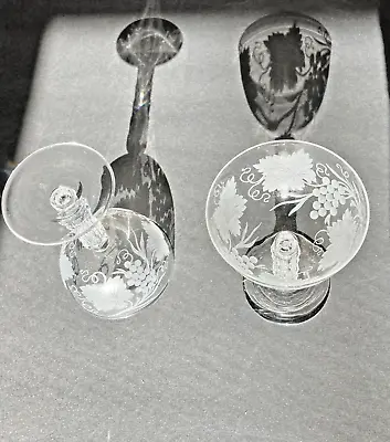 Buy Vintage Set Of 2  Etched Grapevine Optic Champagne Coupes Glasses 1950s • 33.57£