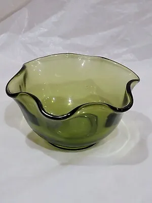 Buy Vintage Olive Green Glass Ruffled Bowl Replacement 5.25  • 4.80£